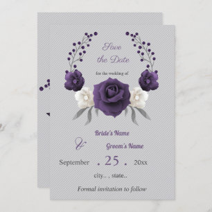 Invitación corona floral de color morado polvoriento blanco s