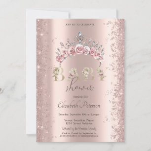 Invitación Corona floral de confeti con brillo para baby show