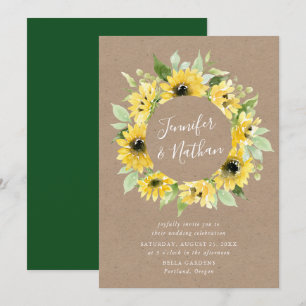 Invitación Corona Floral de Girasoles al Acuarela Boda Rústic