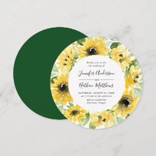 Invitación Corona floral de girasoles en acuarela   Boda