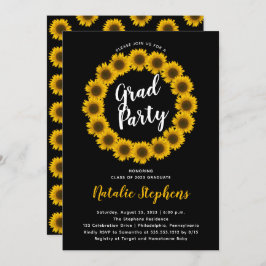 Invitación Corona floral de girasoles Fiesta de graduación