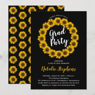 Invitación Corona floral de girasoles para fiesta de graduaci