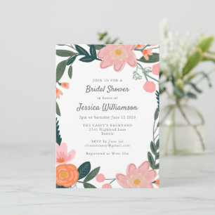 Invitación Corona floral de jardín rosa y naranja para desped