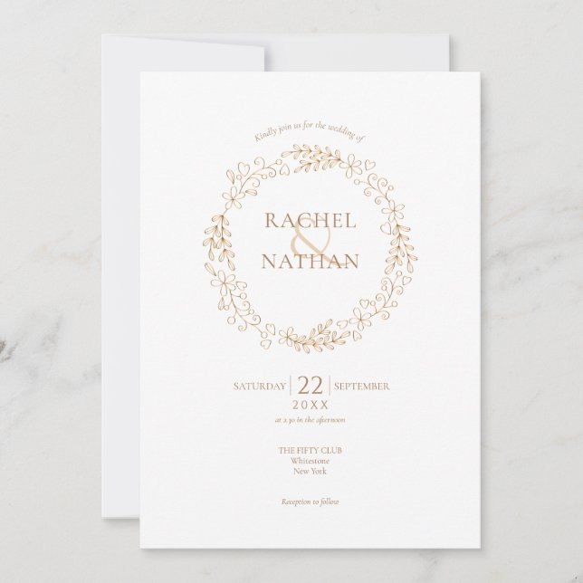 Invitación Corona Floral de Laurel para Boda (Anverso)