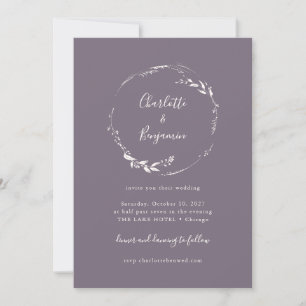 Invitación Corona floral de lila polvorienta oscura boda con 