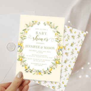 Invitación Corona floral de limón amarillo para baby shower b