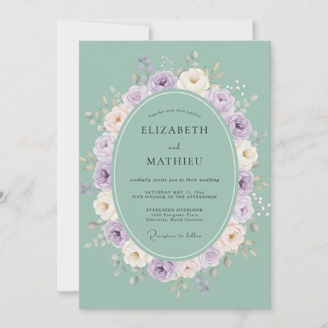 Invitación Corona floral de menta boda (Anverso)