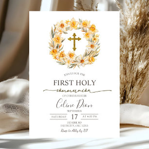 Invitación Corona floral de narcisos de Primera Comunión