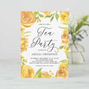 Invitación Corona floral de peonía amarilla y rosa para té de