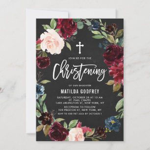 Invitación Corona floral de pizarra bohemio color burdeos par