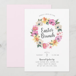 Invitación Corona floral de primavera en acuarela Brunch de P