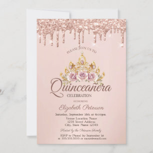 Invitación Corona floral de princesa Rosa Drips Quinceañera