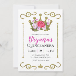 Invitación Corona floral de purpurina dorada para fotos de fi