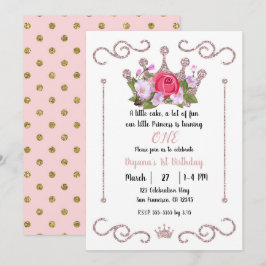 Invitación Corona floral de purpurina rosa Cumpleaños 1 prime