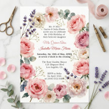 Corona floral de rosa rosa acuarela Quinceañera