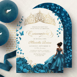 Invitación Corona floral de Tiara Verde azulado Quinceanera