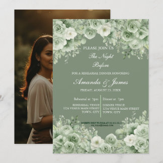 Invitación Corona floral de verde salvia para cena de ensayo