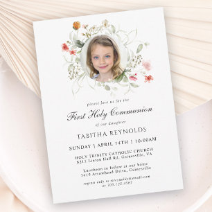 Invitación Corona floral delicada Foto Primera Comunión