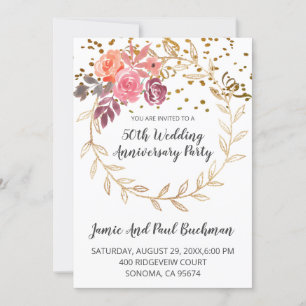 Invitación Corona floral elegante con brillo para boda y aniv