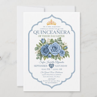Invitación Corona floral elegante de color azul polvoriento Q