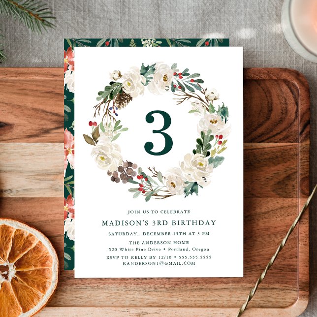 Invitación Corona floral elegante de invierno Cumpleaños verd (Subido por el creador)