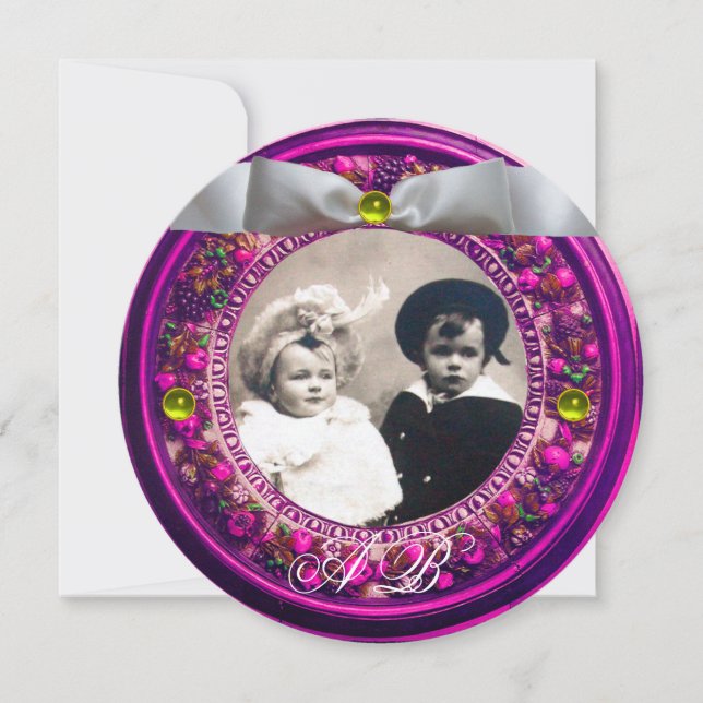 INVITACIÓN CORONA FLORAL FLORENTINA CON CINTA BLANCA MONOGRAM (Anverso)