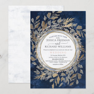 Invitación Corona floral gótica temperamental, azul marino y
