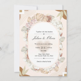 Invitación Corona floral oval boho beige terracota moderna