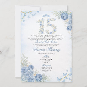 Invitación Corona floral polvorienta azul español Mariposa 15