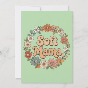 Invitación Corona floral retro "Soft Mama" Tipografía Groovy