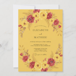 Invitación Corona floral romántica de mostaza para boda