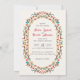 Invitación Corona Floral Romántica Elegante Moderna Boda