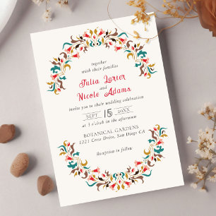 Invitación Corona floral romántica elegante moderna para boda