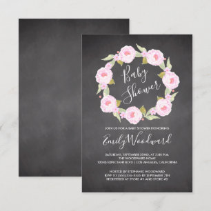 Invitación Corona floral rosa Chalkboard Niña Baby Shower