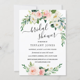 Invitación Corona floral rosa moderna para ducha de novia