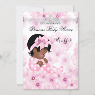 Invitación Corona floral rosa para baby shower de niña prince