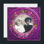 INVITACIÓN CORONA FLORAL ROSA RENACIMIENTO FLORENTINO MONOGRA<br><div class="desc">Frutas elegantes y clásicas, vibrante arte renacentista, obra maestra de Bottega della Robbia (Florencia - Italia). Plantilla de invitación de foto circular/clásica con estilo en colores dorado amarillo, negro, púrpura, rosa, fucsia, violeta con brillantes piedras de topacio amarillo 3D fácilmente personalizable con tu texto y iniciales. Diseño artístico y genial,...</div>