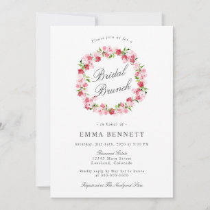 Invitación Corona floral rosa roja acuarela Desayuno nupcial