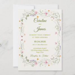 Invitación Corona floral rosa romántica boda clásica