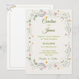 Invitación Corona floral rosa romántica boda clásica