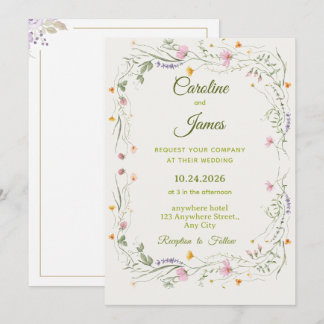 Invitación Corona floral rosa romántica boda clásica