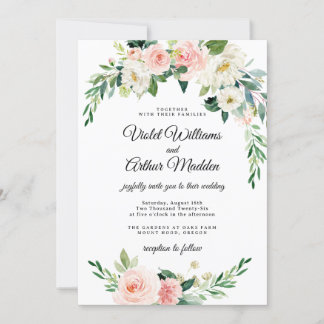 Invitación Corona floral rosa rubor para ducha de novia