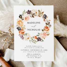 Invitación Corona floral rústica de acuarela de otoño