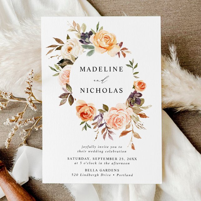 Invitación Corona floral rústica de acuarela de otoño (Subido por el creador)