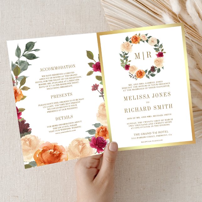 Invitación Corona floral rústica terrosa boda código QR (Subido por el creador)