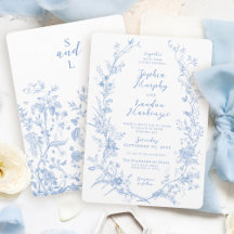 Corona floral vintage elegante boda azul francés
