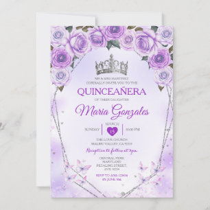 Invitación Corona Lavender Quinceañera 15 mariposa Anos