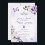 Invitación Corona Lavender Quinceañera 15 mariposa Anos<br><div class="desc">Quinceañera Morado y Plata Corona Mariposa Mexicana Invitación Mis Quince 15 Anos,  16 Años, </div>