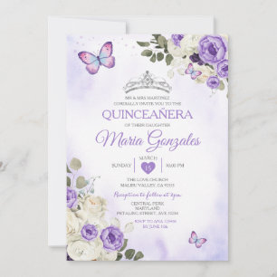 Invitación Corona Lavender Quinceañera 15 mariposa Anos