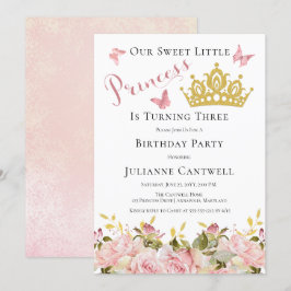 Invitación Corona | Mariposas Princesa Floral Tercer cumpleañ
